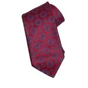 Josiah‎ France Italy Red Blue Circles Print 100% Silk Necktie